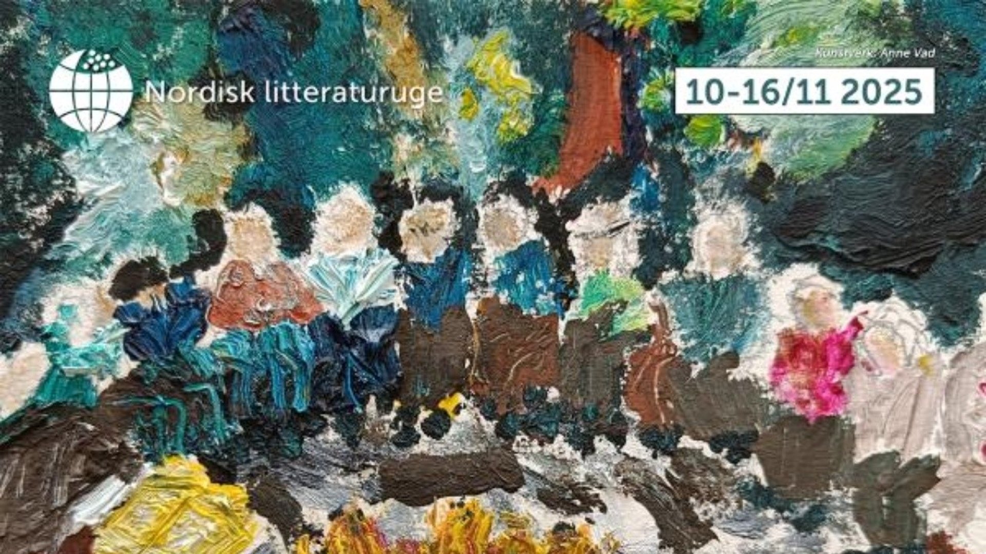 En något abstrakt oljemålning av en samling människor.