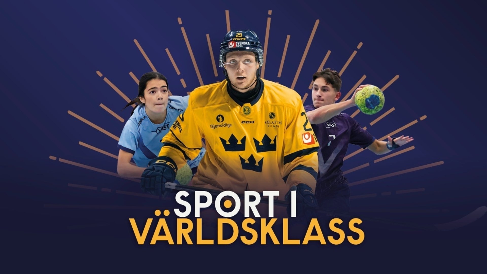 Bilden visa två handbollspelare och en ishockeyspelare