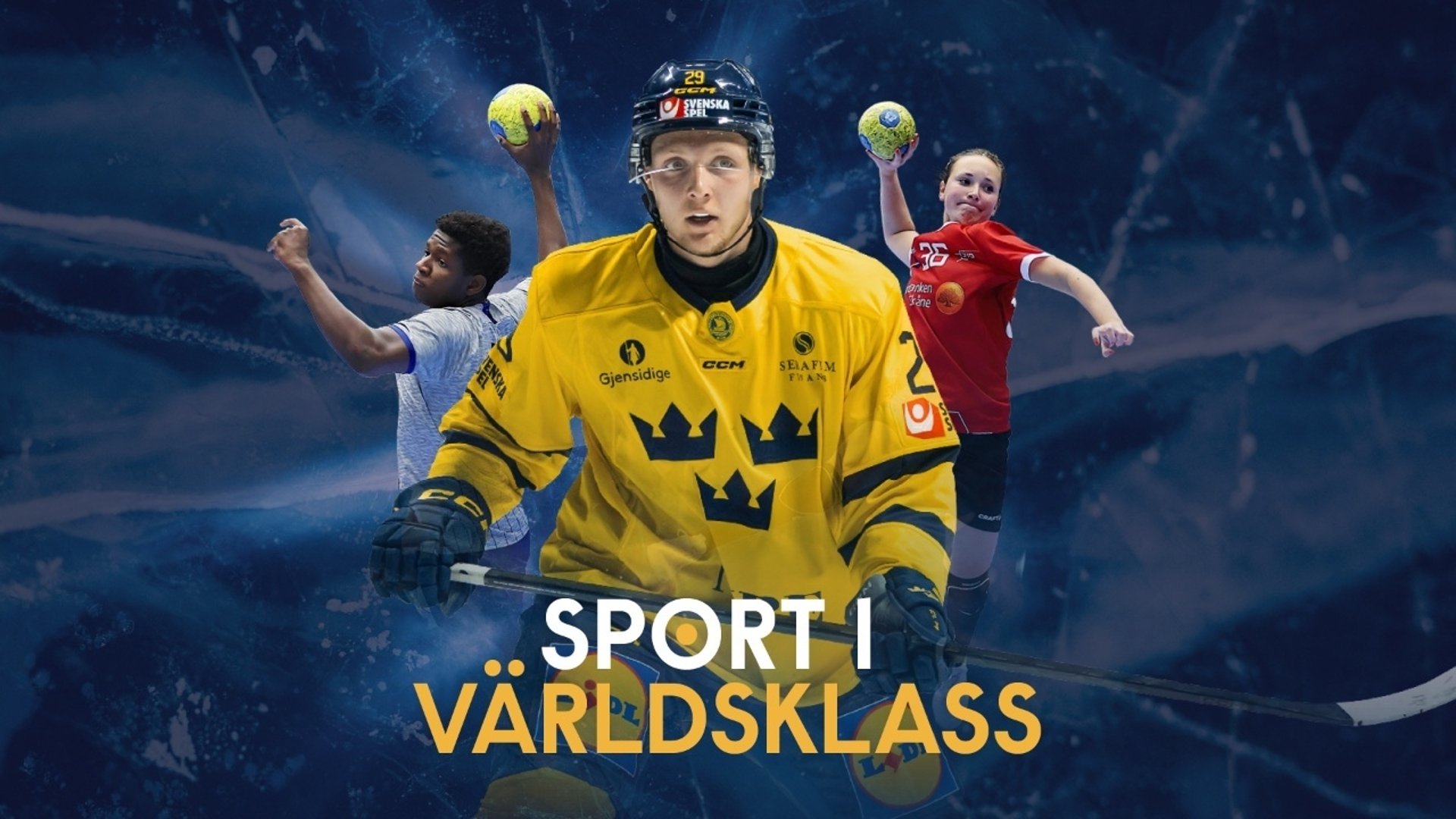 Bilden visa två handbollspelare och en ishockeyspelare