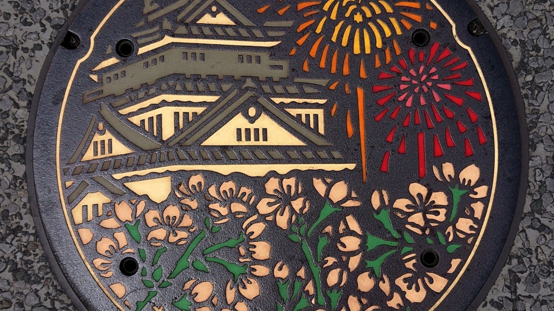 Brunnslock med motiv: Okasaki castle 