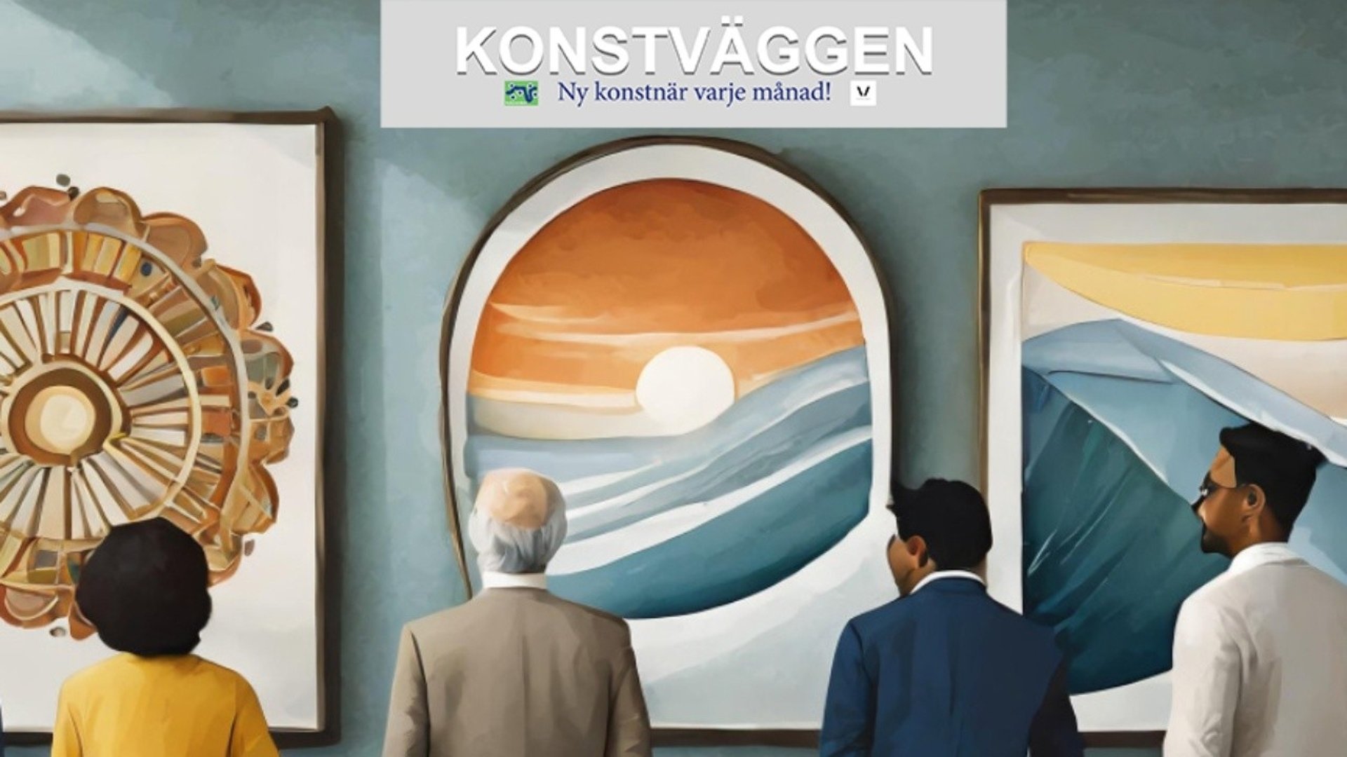Besökare tittar på Konstväggen