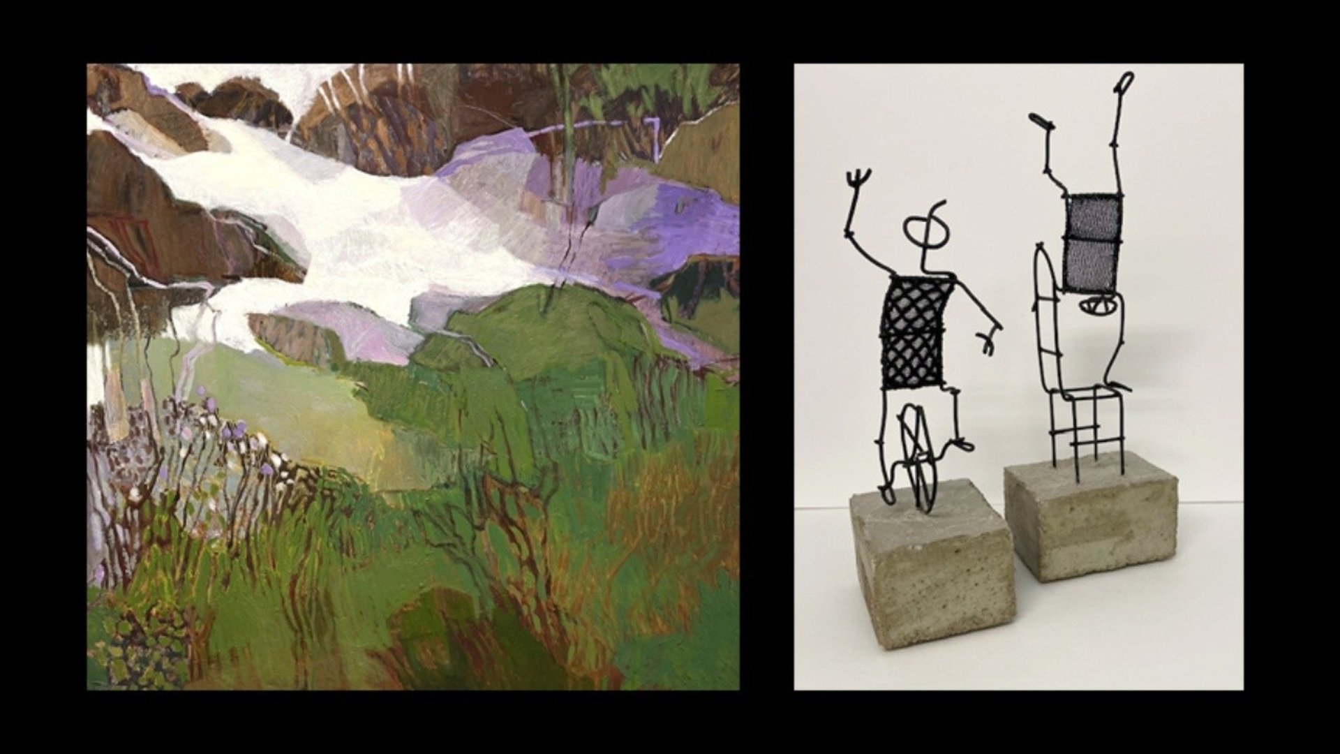 Målning av natur och skulptur i ståltråd