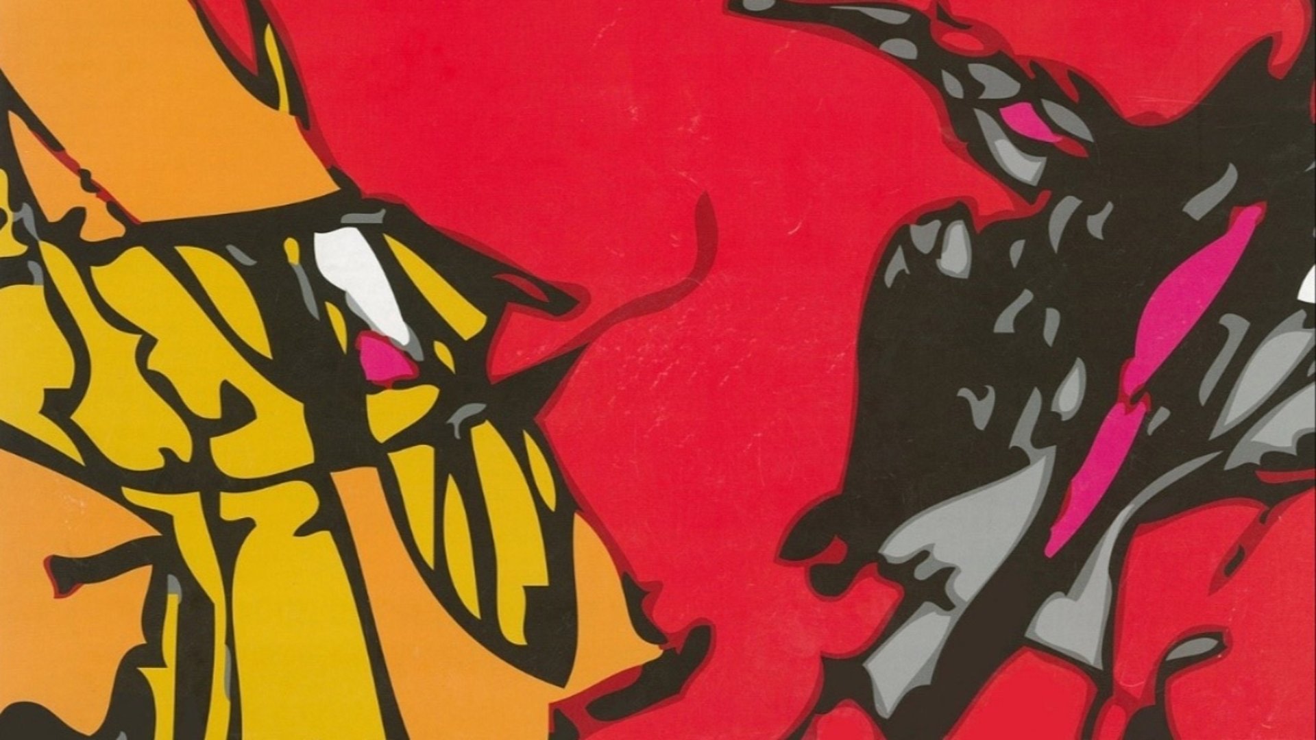 Datorgrafik av Rolf Reimers. Nonfigurativ bild med mönster i gult, rött, svart. 