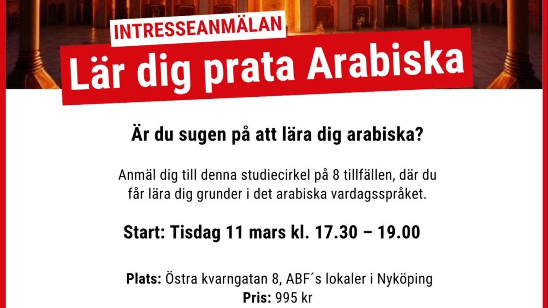 En intresseanmälan för studiecirkel i arabiska 