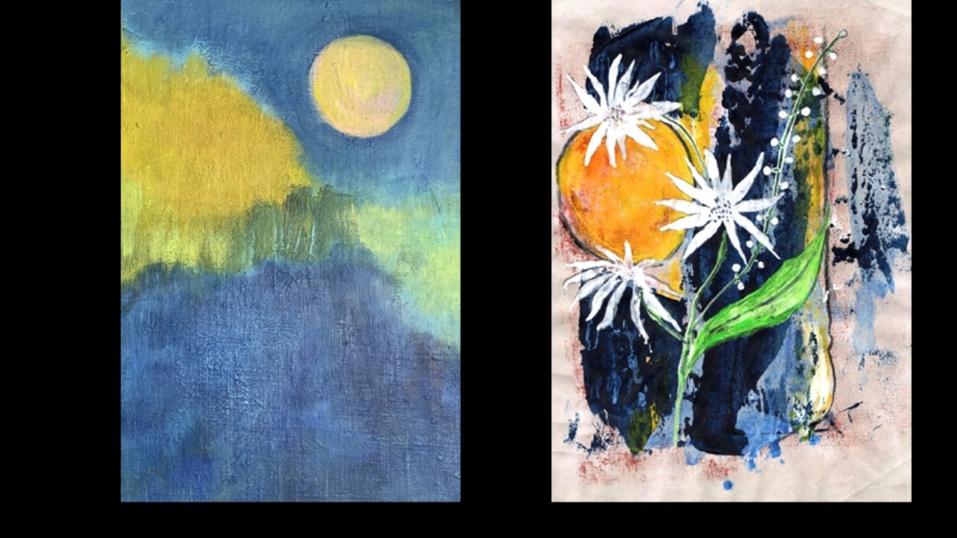 målning av landskap och blommor