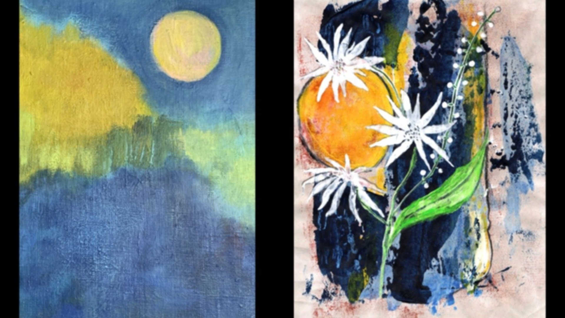 målning av landskap och blommor
