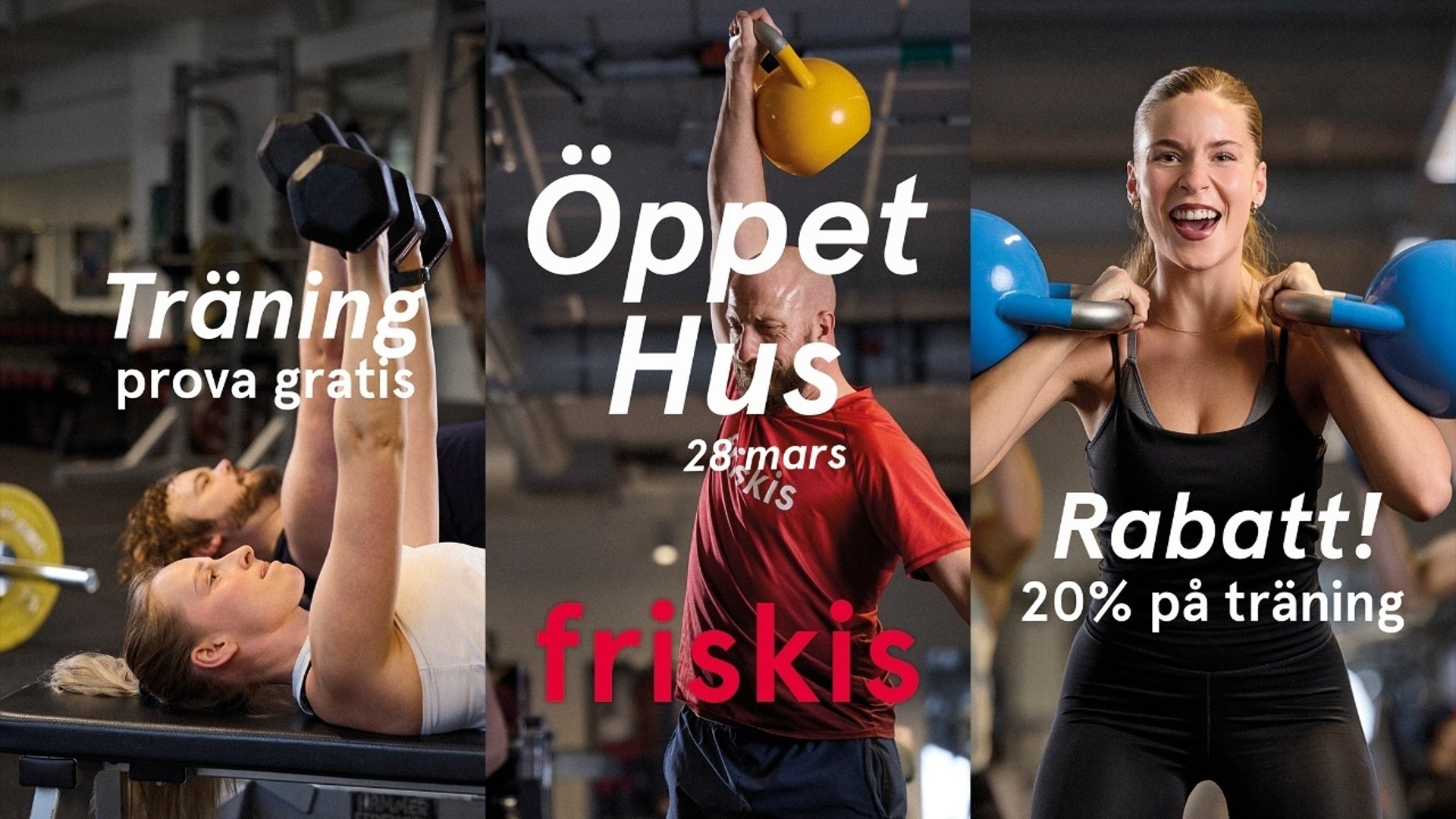 Öppet Hus hos Friskis den 28 mars, gratis träning till alla, prova olika träningsformer, fika, tävling och kampanjerbjudanden. Alla välkomna