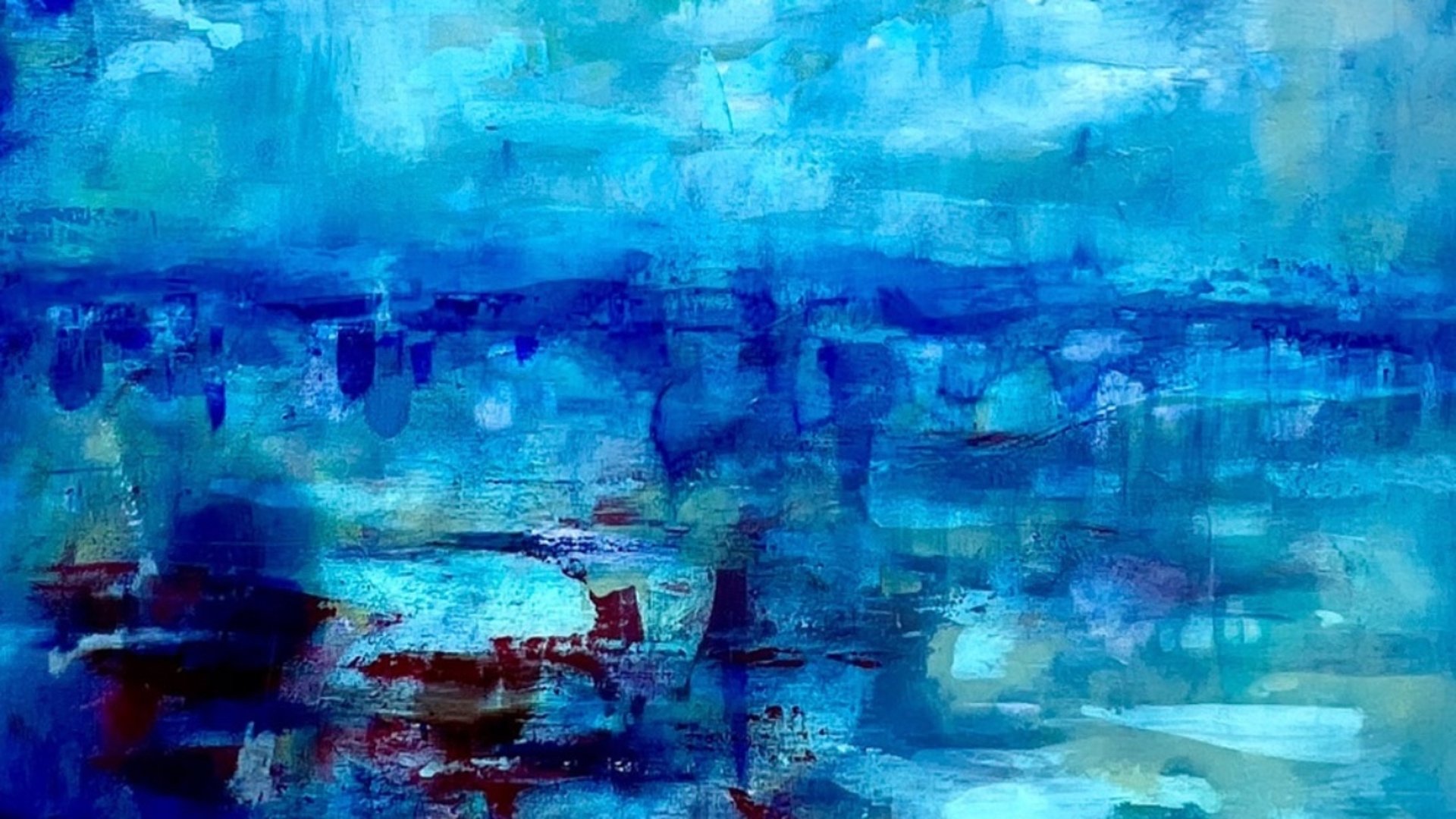 Målning av Malin Lindehag. Blå färgskala, bilden är beskuren.