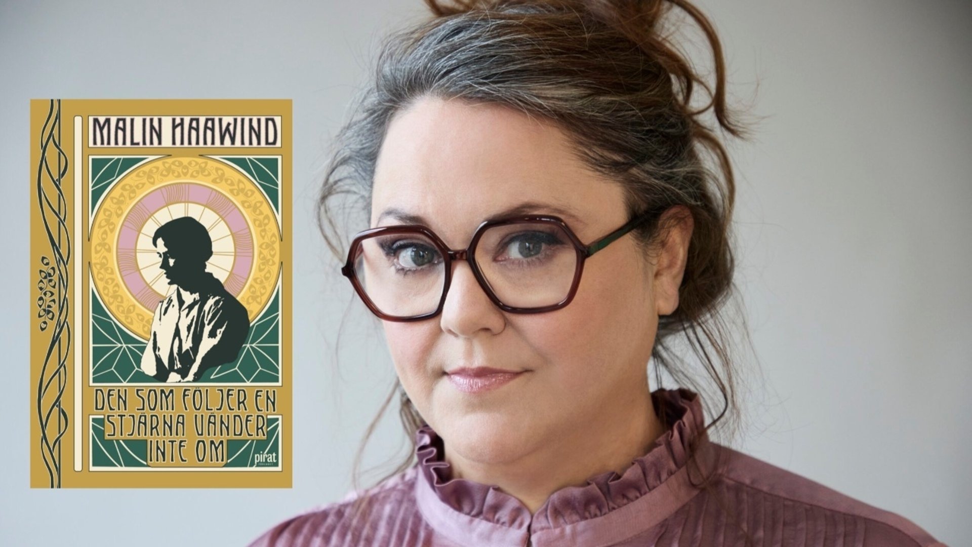 Porträttbild av Malin Haawind med bokomlaget till hennes senaste bok bredvid.