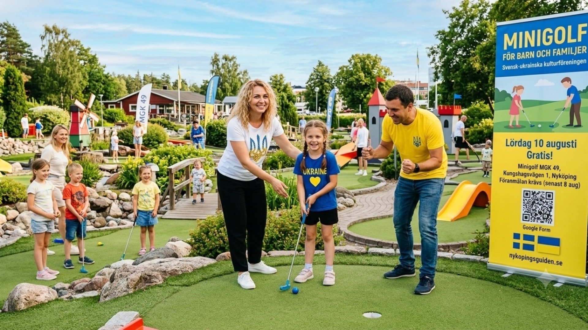 Barn som spelar minigolf⁠