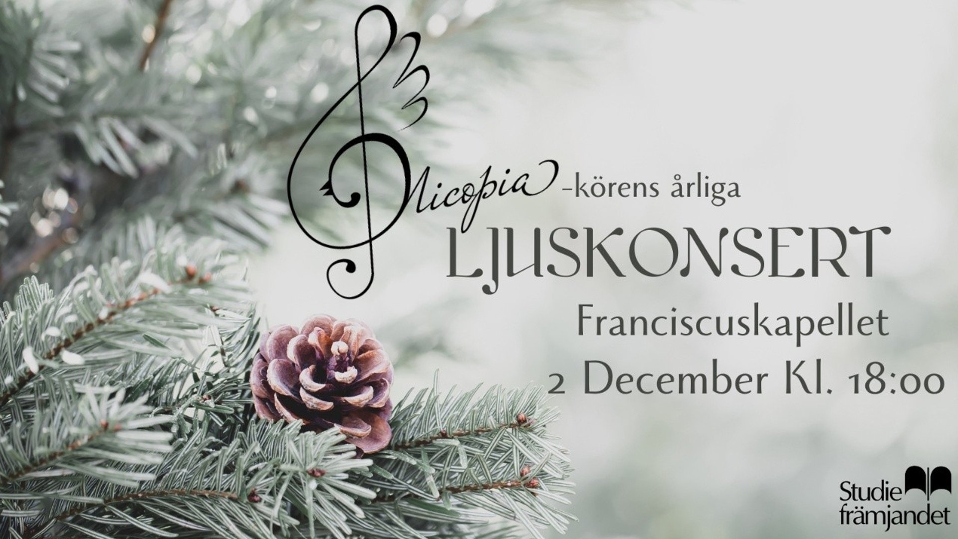 Bild på Affisch för Nicopiakörens årliga ljuskonsert. Plats: Franciskus kapellet. Tid: 2 december klockan 18:00.