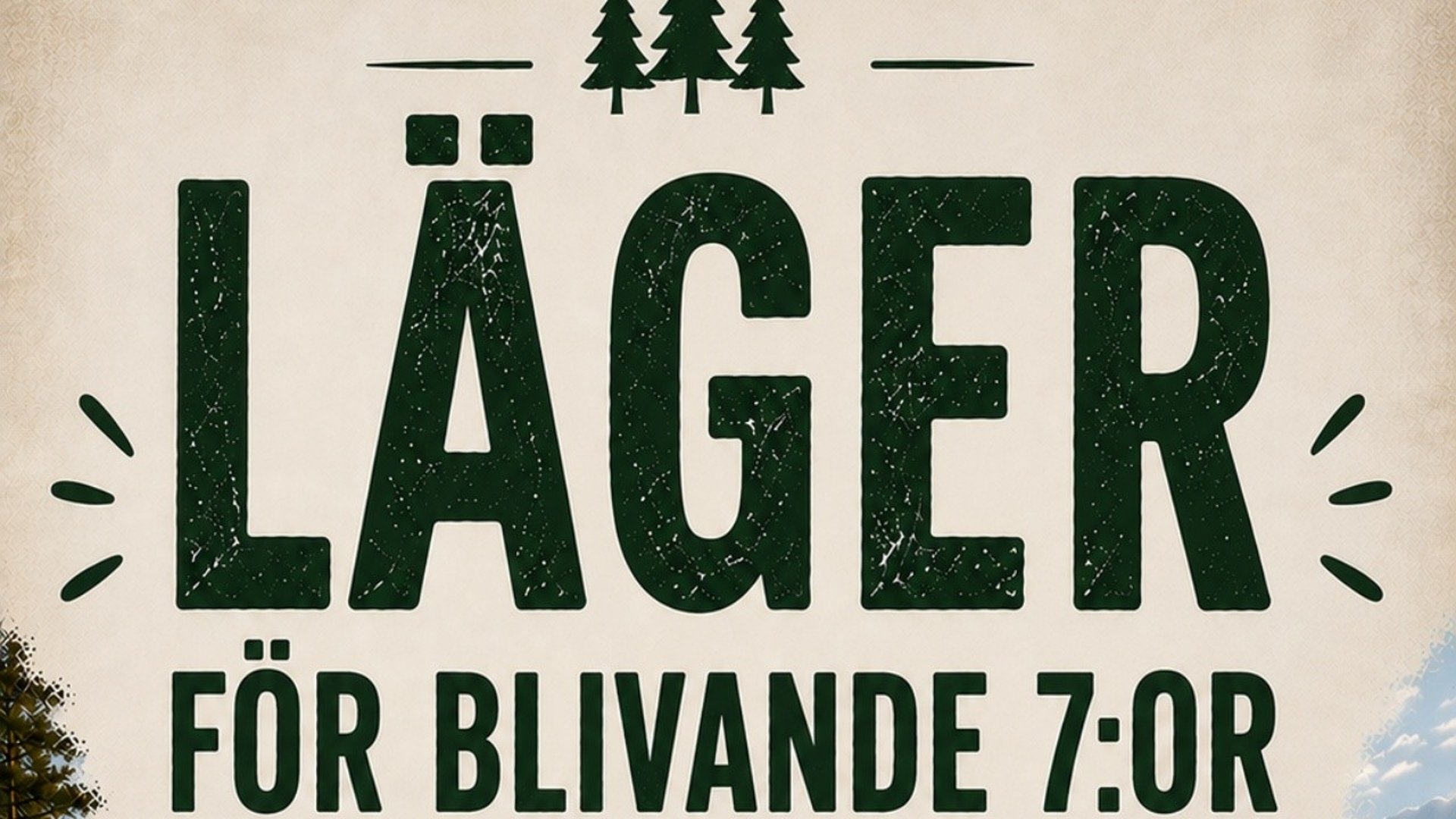 Affisch för sommarläger för blivande 7:or på Stjärnholm den 23–25 juni. Bilden visar en sjö med brygga, skog och lägereld i kvällssol. På affischen står bland annat gemenskap, äventyr, natur och upplevelser samt information om anmälan på ungkraft.org.