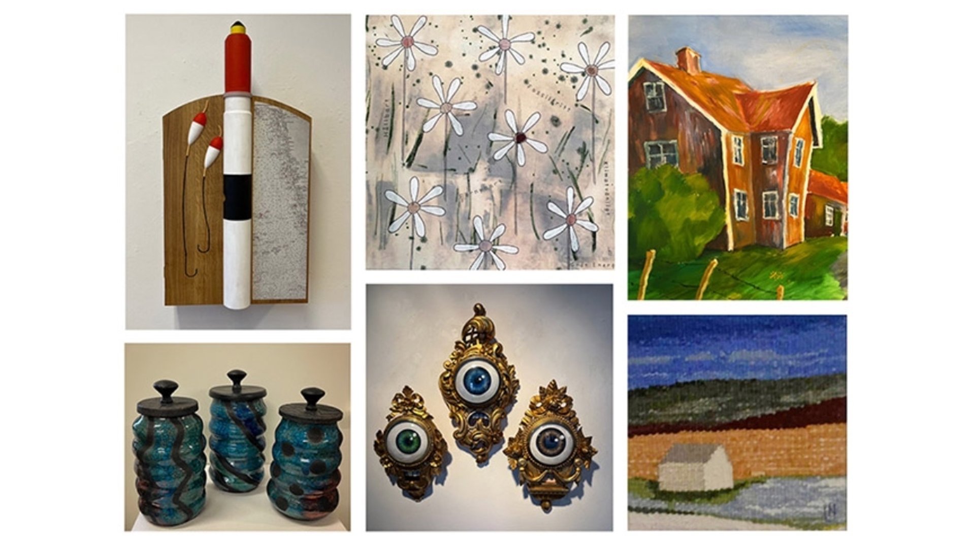 Blandade konstverk av Lars Malm, Kerstin Danielsson, Ohla Söderlund, Anette Berglund, Ola Niklasson, Lena Neander