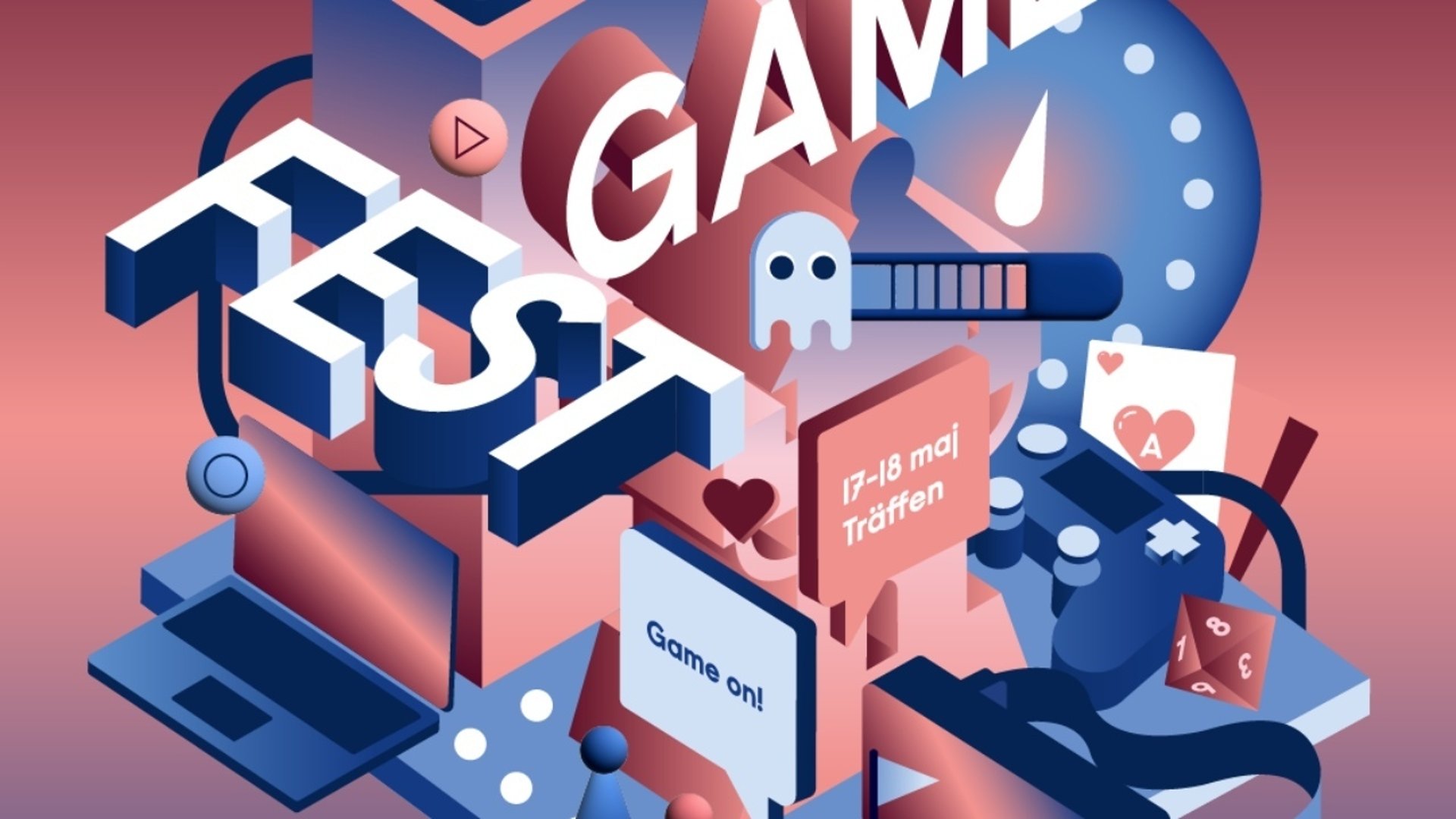 En tecknad bild med GameFest logotyp.