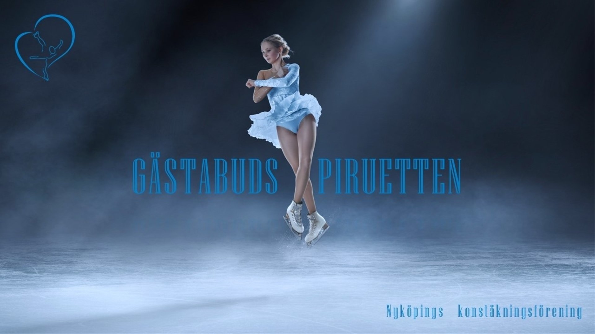 En konståkare i hopposition med blå dräkt