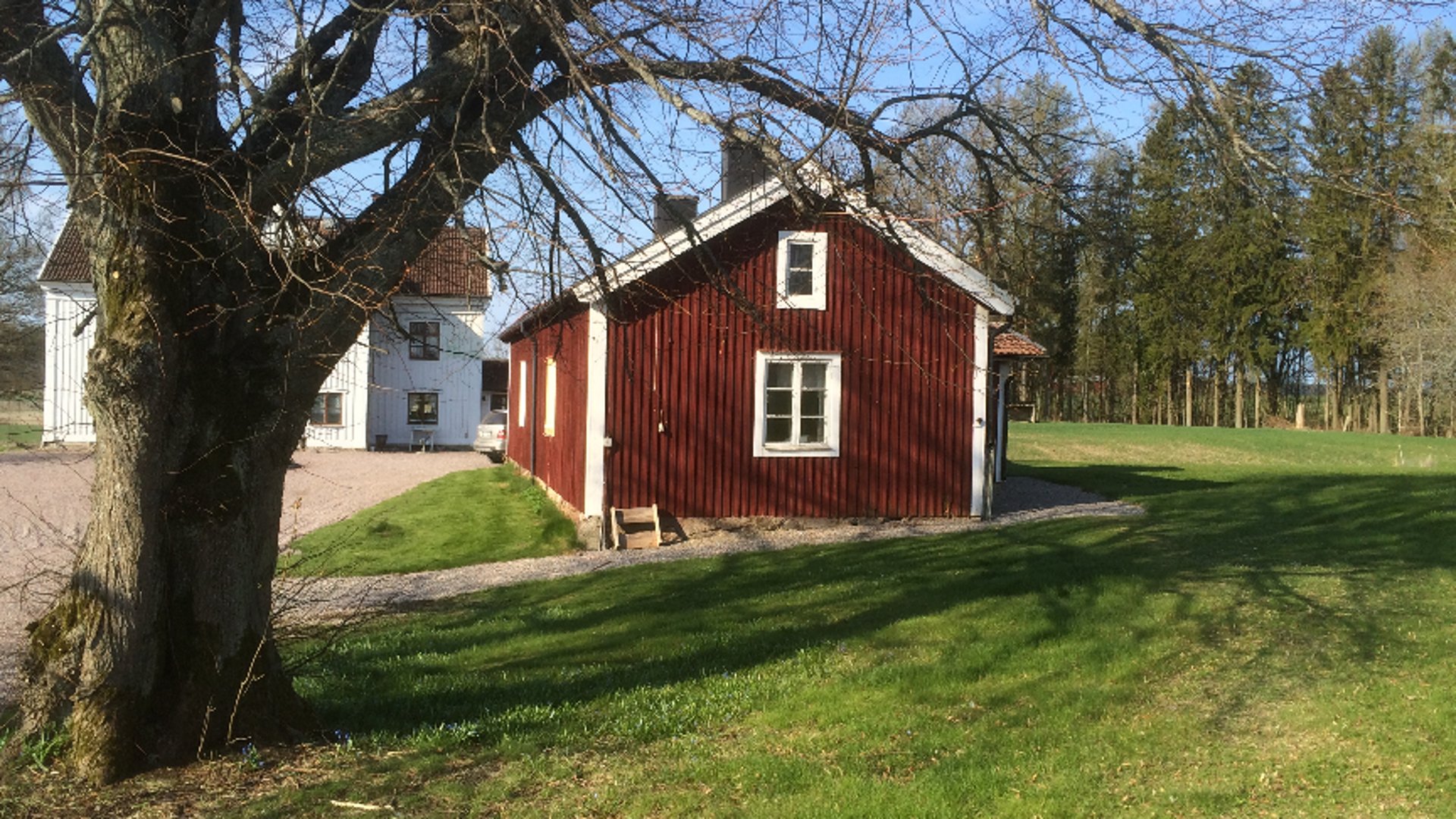 bild på ett rött sommarhus
