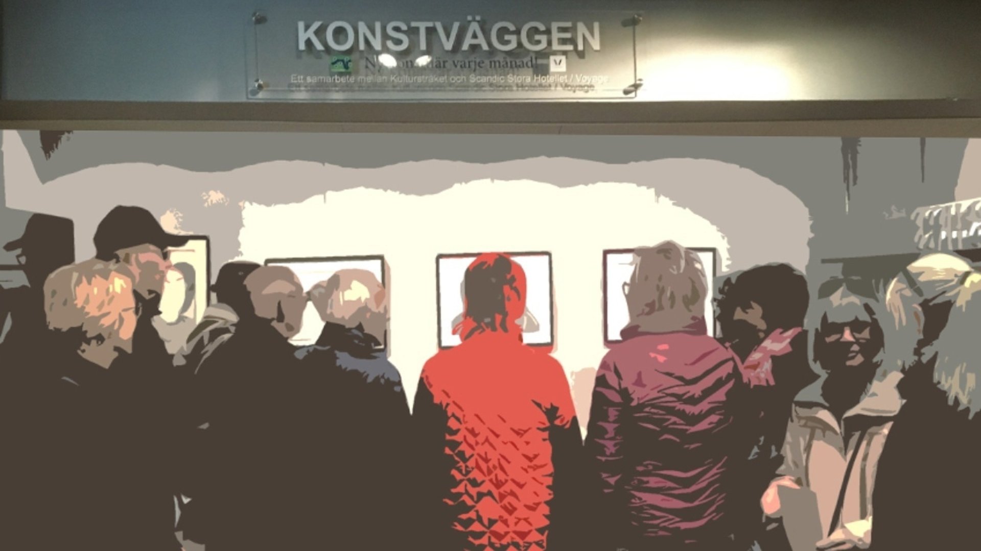 Besökare vid konstväggen