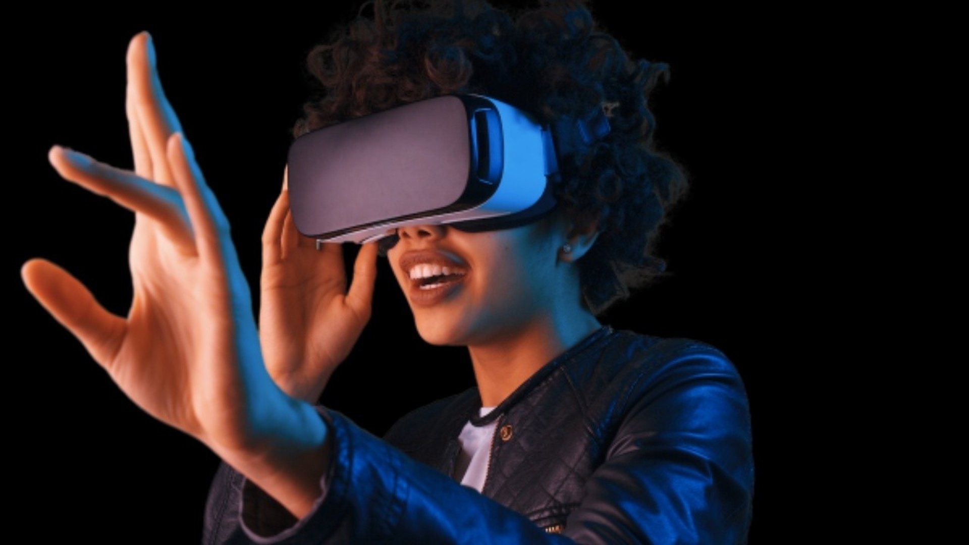 En ung tjej ser fascinerad ut med ett vr-headset på sig.