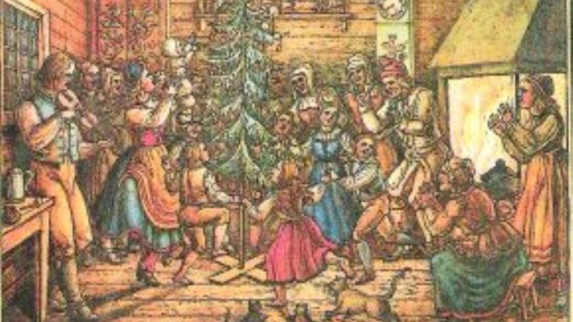 Människor som dansar runt en gran